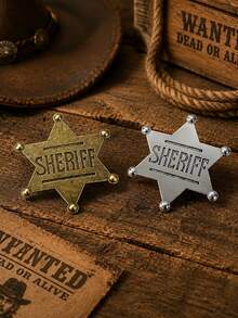 Sheriff Star Badge, Western Cowboy Role Play Prop For Stage Performance, Vintage Style Badge, Party Costume Accessory, Suitable As Gift And Collectible For Family Or Friends At Birthday Party Or Holiday - Multicolor - View 3