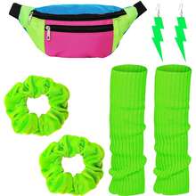4pcs 80s/90s Style Neon Green Leggings, Holographic Bag, Headband Set, Suitable For Yoga, Party, Summer Activity Theme Party And More - Multicolor - View 11