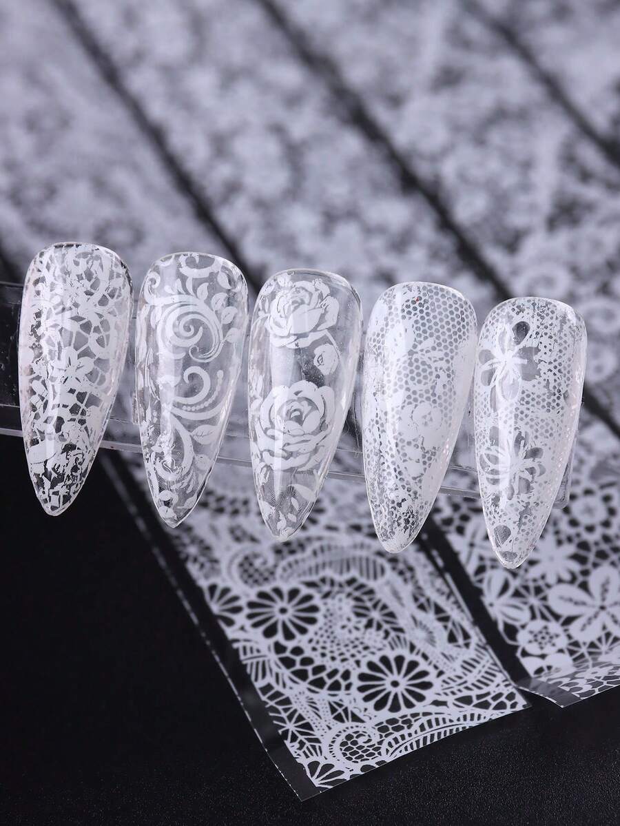 Giấy chuyển hoa ren trắng 10 mẫu (không dính) - trắng - Xem 1