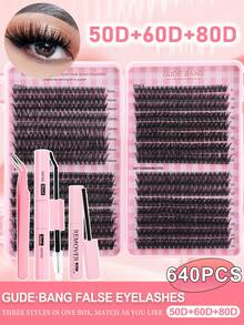 640 Clusters DIY Faux Mink Eyelash Clusters, D Curl, Dense & Fluffy, 8-16mm Mixed Length, Eye-Catching Effect, Suitable For All Makeup Looks. Glue, Remover, Tweezers Can Be Selected Based On Needs. Lightweight, Reusable & Cost-Effective, Suitable For Beginners, Applicable For Various Occasions - 彩色 - 查看 11