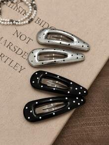 4 Piezas/2 Piezas Pinzas para el Cabello de Mujer de 7 Cm/2.76 Pulgadas con Diseño de Gota de Agua Hueca en Negro y Plateado con Lunares, Accesorios para el Cabello Elegantes y Simples para Flequillo Lateral, Adecuados para Uso Diario, Casual, Fiesta, Trabajo, Vacaciones, Maquillaje, Combinación de Atuendos, Pinzas para el Cabello de Primavera, Pinzas para el Cabello de Verano, Pinzas para el Cabello de Otoño, Pinzas para el Cabello de Invierno (Patrón de Lunares Aleatorio), Pasador para el Cabello - Multicolor - Ver 10