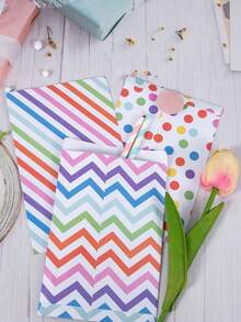 24/48 pièces Sacs cadeaux de fête en papier à pois et rayures, sacs de bonbons et de collations de couleurs mélangées, convient pour baby shower, anniversaire, fournitures de fête de mariage - Multicolore - Voir 7