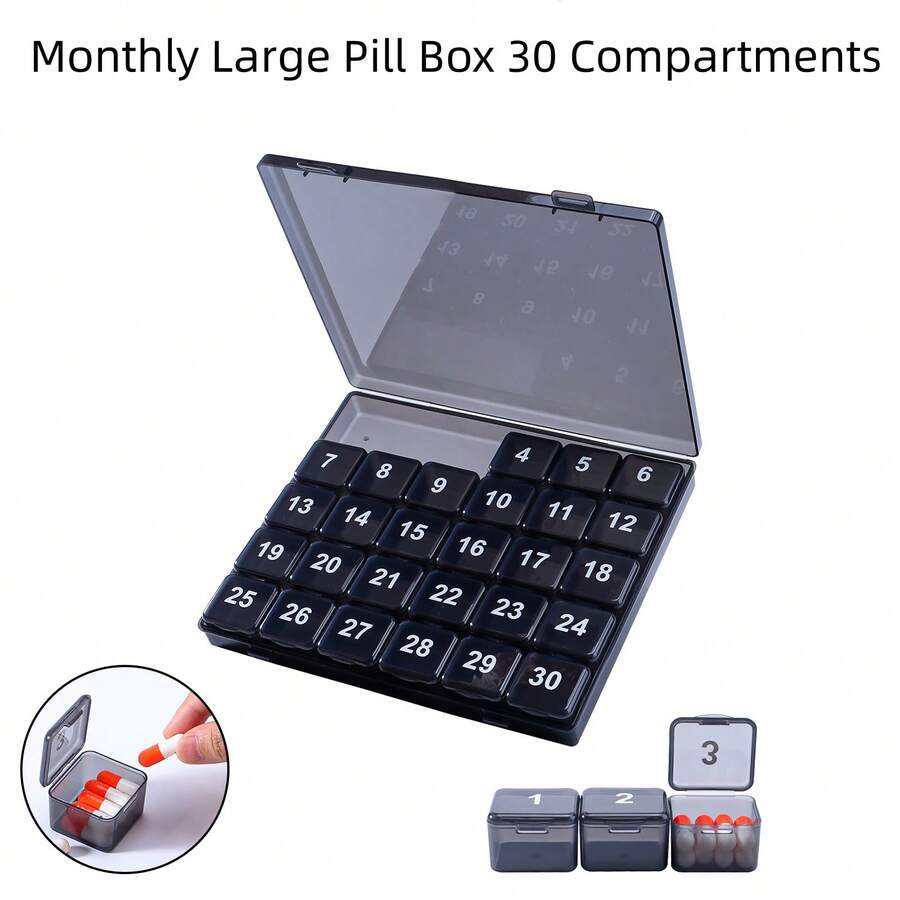 1 Month 30 Days Pill Organizer Box, Portable Medication Reminder Pill Case With Compartments For Daily Dose