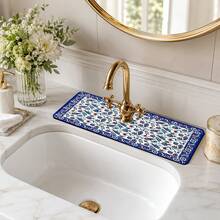 1pc Patterned Anti-Slip Diatomite Mud Faucet Drain Pad, Quick-Dry Absorbent Sink Splash Guard Mat, Rubber Base, Suitable For Kitchen/Bathroom Faucet - Multicolor - View 3
