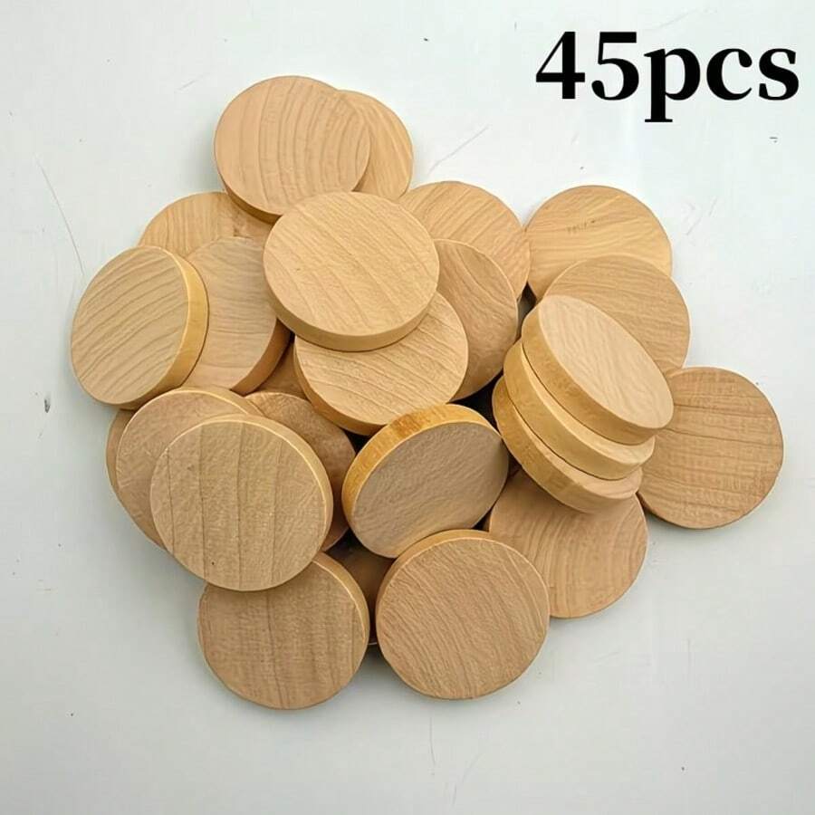 45pcs Wooden Craft Blocks, 5mm Thick Wooden Cylinders, Wooden Rods, Wooden Models For DIY Crafts Painting And Architectural Carving - DIY Round Wooden Blocks - View 1