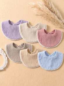 6 Buah Celemek Bayi Baru Lahir Warna Permen dengan Pinggiran Bola Salju yang Lucu, Set Celemek Bayi Lembut dan Ramah Kulit, Cocok untuk Penggunaan Sehari-hari di Semua Musim - MultiWarna - View 6