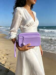 1 pieza Bolsa de maquillaje de viaje con correa de muñeca con colgante de estrella, bolsa de tocador de silicona de doble capa, funda multifuncional impermeable para teléfono, bolso esencial de viaje, bolsa de vacaciones en la playa, organizador de almacenamiento de artículos de tocador diario unisex, bolsa con cremallera para billetera, bolsa pequeña para suministros de piscina y ducha de verano - Multicolor - Ver 12