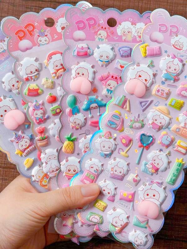 Cute Animal Soft Squeeze Happy Stickers, Children's Stress Relief 3D Bubble Stickers, Phone Case Decoration Stickers