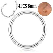 1-8件鼻環/鼻中隔環，直徑1.0mm/1.2mm，適用於鼻孔、鼻中隔、軟骨、耳輪、反耳輪、耳屏、耳甲、唇部、耳垂及其他穿刺部位，316L醫療級不鏽鋼材質，直徑範圍6mm-12mm。夏季海灘度假比基尼配件，時尚服飾搭配單品，婚紗裝飾首飾，多功能首飾適用於游泳、沐浴、運動。情人節、生日、母親節及度假驚喜的理想禮物 - 銀色 - 查看 25