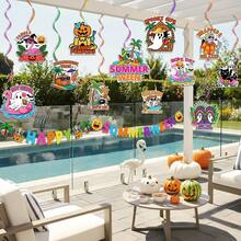 Summerween 派對裝飾橫幅套組，包含 Happy Summer 串旗、懸掛式螺旋夏威夷搞怪萬聖節夏季裝飾，適用熱帶海灘泳池萬聖節派對用品 - 夏日萬聖-A - 查看 5