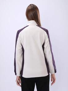 Women's Autumn/Winter Colorblock 330g Fleece Jacket, Stand Collar Zip-Up Jacket With Zipper Pockets Sports White - White - View 2