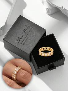 Cincin Berlian Imitasi Persegi Lebar Emas Gaya Kotak Hadiah, Perhiasan Mewah Wanita, Aksesori Pesta dan Koktail - Emas - View 14