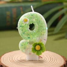 Green Daisy Floral Number Birthday Candle 1PC, Ins Fresh Style Smokeless Cake Topper Decor, For Baby 1st Birthday, Full Moon Party, Boy Girl Milestone, Wedding, Anniversary, Valentine's Day Dessert Table Supplies - View 21