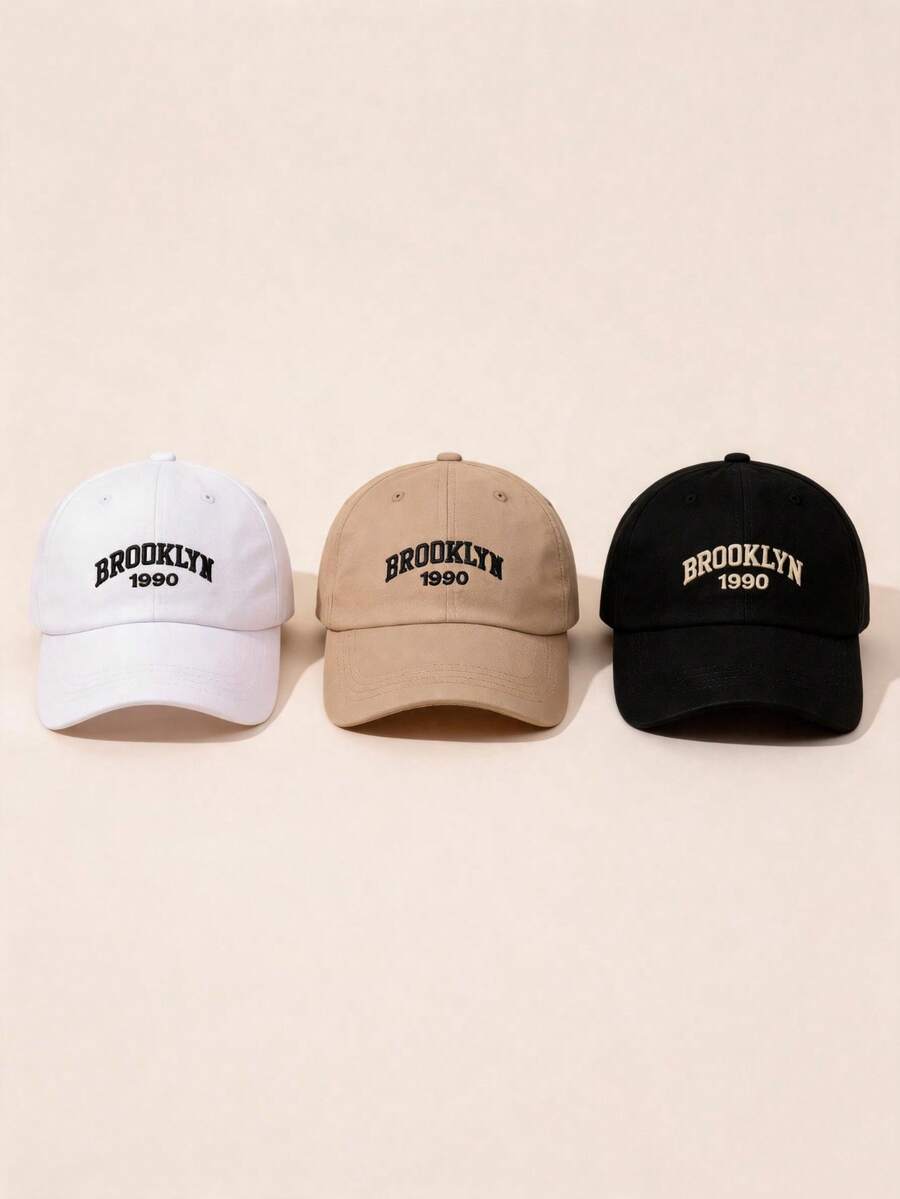 1件中性休閒 BROOKLYN 字母刺繡卡其色棒球帽，適合戶外旅行，可調節式棒球帽