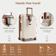 Carry On Suitcase Small 20 Inch Cabin Luggage Medium 24 Inch Large 28 Inch Ribbed PP Hardshell Expandable TSA Lock Cup Holder 3 Piece Luggage Set - Beige - View 3