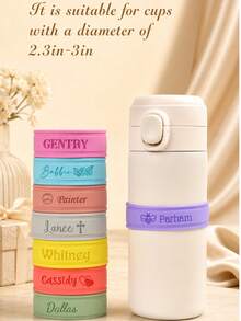 1pc Personalized Bottle Label, Reusable Silicone Non-Slip Name Band, Suitable For Bottles, Water Cups, Applicable For Classroom, Home, Dining Table, Customized Bottle Label - Multicolor - View 2