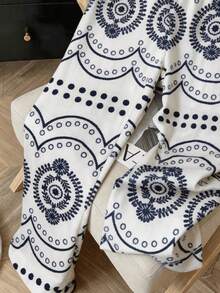 Women's Casual Pajama Pants, Long Pants Spring/Summer Style, Asymmetrical Print Design, Comfortable Casual Elastic Waist - White - View 3