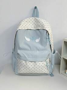 Color Block Polka Dot Angel Wings Backpack, Fresh Girl Campus School Bag, Cute Versatile Teen Backpack - Multicolor - View 11