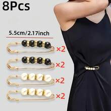 2/4/8/10/20pcs Women's Pearl Waist Pin Adjustable Fastener Buckle, Waist Tightening Anti-Exposure Brooch Accessory (No Card) - Black and White - View 22