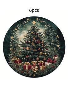 2 Pieces/4-Piece 6-Piece Vintage Christmas Tree Circular Placemat, Pink Bow Placemat, Farmhouse Christmas Table Decoration, Washable Kitchen Placemat, And Cute And Joyful Home Decor, Perfect For Creating A Warm Winter Christmas Dining Atmosphere. - Multicolor M09 - View 12
