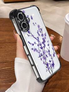 紫色梅花圖案 TPU 手機殼，電鍍防震，適用於 iPhone 17 Pro Max、17 Pro、16e、16 Pro、15 Pro、14、13、12、11、XS、XR。極簡時尚吸震軟殼，優雅設計，男女通用，適合送給朋友的聖誕節、情人節、復活節、婚禮季或生日禮物！ - 黑色 - 查看 6