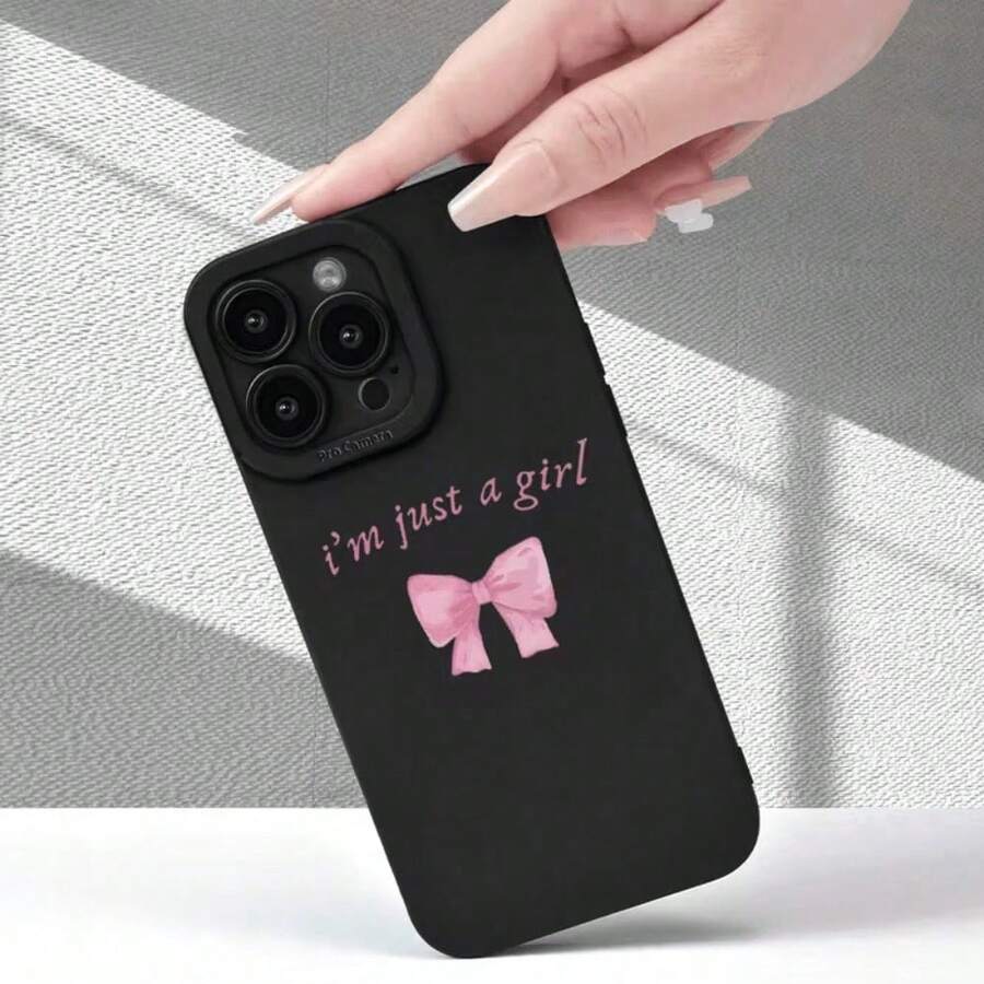 Phone Case: 1 Pink Bow English Pattern Angel Eye Phone Case, Suitable for  17/16/15/14/13/12/11/X/XSMAX/Plus/Pro/Pro Max/17 Air and Galaxy S25/S24 Plus/S23/S22/S21 Ultra and Galaxy A series - Schwarz - Übersicht 1
