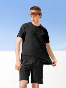 CAMEL CROWN Men's Outdoor Sports Suit Spring Fitness Wear, Breathable Quick-Drying Training Suit, Short-Sleeve Two Pieces Set - Phantom Black Phantom Black - View 3