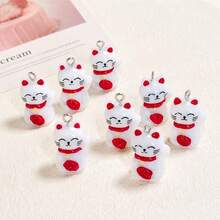 Conjunto de 2 piezas/6 piezas de pendientes, collar, llavero con colgante de gato de la suerte 3D de resina para manualidades de joyería - Multicolor - Ver 11