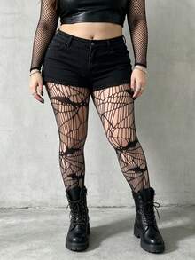 1 Pair Women's Spider Print Fishnet Socks, Suitable For Punk And Gothic Styles - Multicolor - View 15