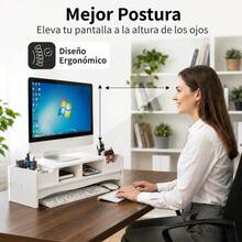 Soporte Monitor Escritorio De Madera De 2 Nivele Organizador YMYM - Granate - Ver 5