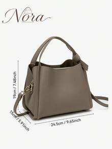 Premium Elephant Grey Litchi Texture Basket Bag For Women, Knotted Handle Bucket Bag, Detachable Shoulder Strap, Versatile Commuter Crossbody Small Bag - Grey - View 2