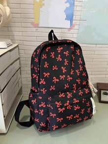 Mochila escolar clásica para estudiantes, estampado de lazos, correas ajustables ligeras, gran capacidad, mochila de viaje diario escolar con estética linda para niñas y mujeres - Negro - Ver 3