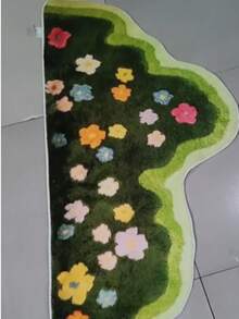 仿羊毛绿色苔藓花朵地毯，柔软绒毛地毯，适合女孩卧室，北欧风格客厅地毯，不对称形状防滑地垫 - 多色5 - 查看 11