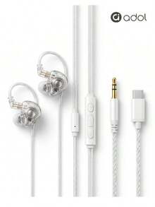 ASUS Wired Earphones 3.5mm/Type C Interface In-Line Microphone Support Song Switching/Call/Volume Control HiFi Sound Quality Black/White In-Ear Wired Earphones Adol L08 - View 1