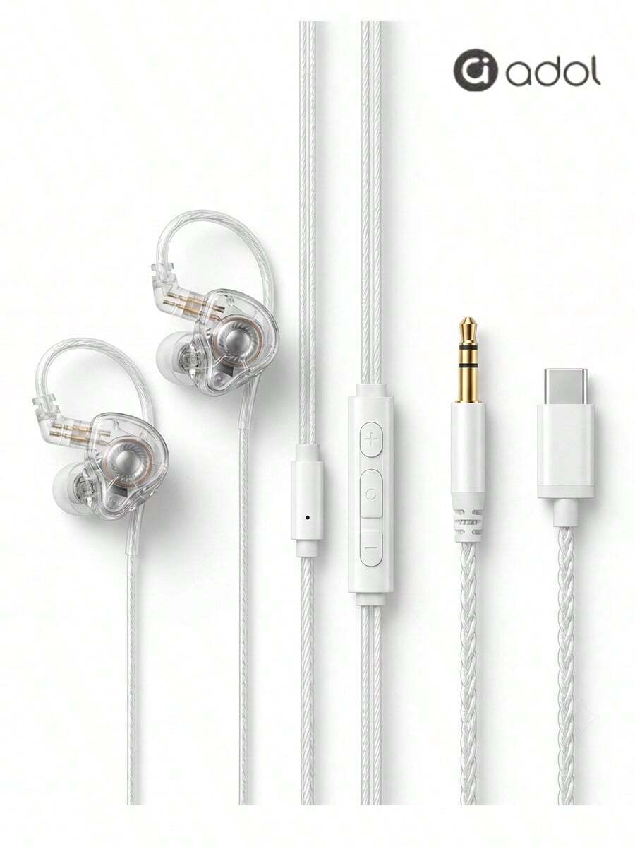 ASUS Wired Earphones 3.5mm/Type C Interface In-Line Microphone Support Song Switching/Call/Volume Control HiFi Sound Quality Black/White In-Ear Wired Earphones Adol L08 - View 1