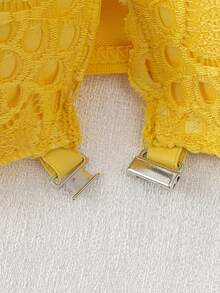 Bra Push-Up Berkawat Seksi Berenda Jacquard Warna Polos untuk Wanita, Cup Empuk Tebal yang Nyaman, Penutup Depan dan Tali Bahu yang Dapat Diatur - Kuning - View 6
