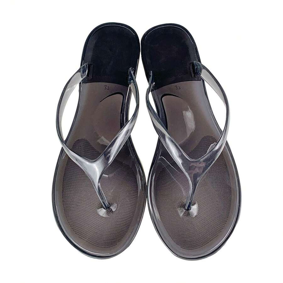 Chanclas de PVC Transparente Color Rosa Pastel, Sandalias Planas Impermeables para Mujer, Ideal para Baño, Hogar, Playa y Piscina en Verano - negro - Ver 1