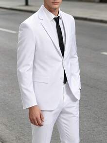 Men's Regular Fit Lightweight Single-Breasted 1pc Suit Jacket, Classic Business Separates Style, Suitable For Daily Work, Office, Wedding And More Occasions - White - View 5