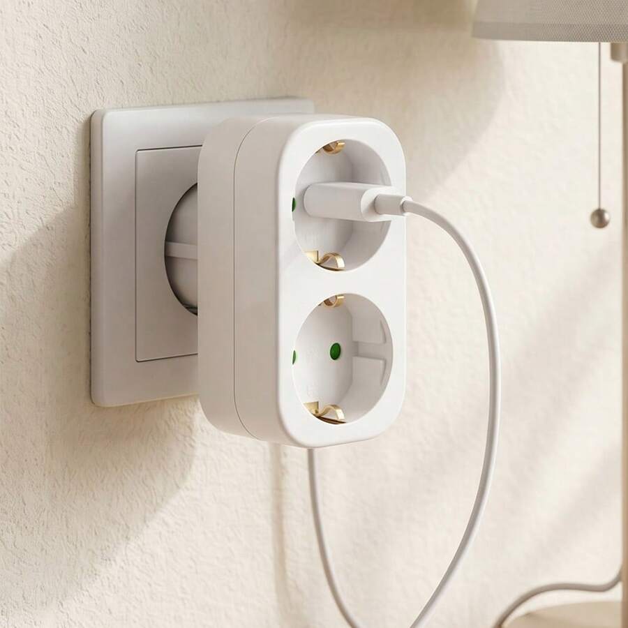 1 pieza Adaptador Schuko sin cable, 250V/16A, toma múltiple ahorradora de espacio, adaptador para oficina/hogar - Ver 1