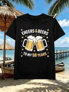 Men's "Beer Birthday" Graphic T-Shirt, 100% Cotton, Loose Fit, Casual, Comfortable, Unique Graphic Print. - Black - View 1