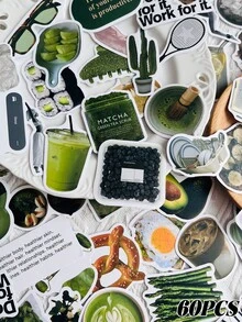 60-Piece Set Of Healthy Eating Stickers For Self-Disciplined Girls: Green Food, Suitcases, Laptops, Scrapbooks, Diaries, Water Bottles, Gym Equipment, DIY Sticker Art School Supplies - 50pcs - View 2