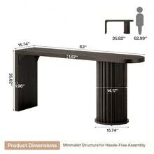 Tribesigns 63-Inch Kitchen Island Table, Modern Narrow Stationary Island Table With Fluted Cylindrical Base, Indoor Home Bar Unit For Kitchen, Living Room, Dining Room, Bistro - 黑色 - 查看 2