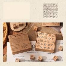25pcs Wooden Stamp Set With Rubber Pads, Featuring 25 Cute Simple Line Drawing Designs Of Weather, Expressions, Butterflies, Plants, In Ins Style And Vintage Planner Aesthetic, Ideal For Students, Planner Enthusiasts And DIY Crafters - A - View 11
