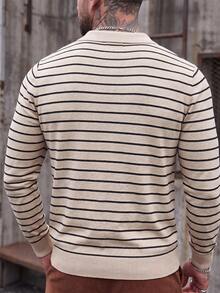Men's Striped Knit Polo Sweater Long Sleeve Casual Apricot - Apricot - View 2