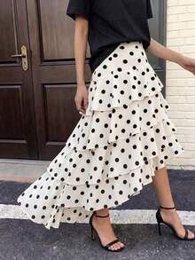 Vestido Maxi Vuslat para Mujer de unicolor con Dobladillo Asimétrico, Volantes en Capas, Cintura Alta y Falda Acampanada, Adecuado para Fiesta Nocturna, Fiesta de Cóctel, Invitada de Boda, Día de San Valentín, Año Nuevo, Fiesta de Cumpleaños, Regreso a la Escuela - Blanco y Negro - Ver 3