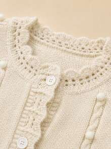 Women's Lace Trim Button Knit Cardigan, Comfortable Cable Knit Sweater, Suitable For Autumn/Winter, Thanksgiving, Halloween, Christmas - White - View 9