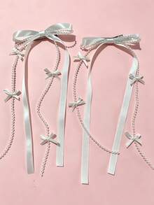 1/2pcs Ballet Style Long Ribbon Bow Hair Clips, Sweet Alligator Hair Clips, Princess Twin Ponytail Tassel Hair Accessories - Multicolor - View 7