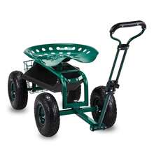 Garden Cart With Rolling Seat, Wheels, Adjustable Steering Handle & Utility Tool Tray, Planting Wagon Scooter, Gardening Tool For Senior, For Patio, Backyard, Lawn & Outdoor (Green) - Green - View 8