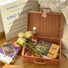 Handwoven Rattan Storage Basket, Multifunctional Desktop Cosmetic Organizer, Wedding Gift & Souvenir Box For Home Bedroom Sundries Arrangement - Brown - View 4