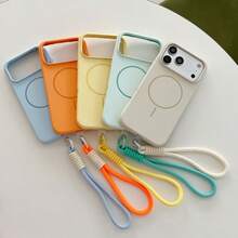 1pc Minimalist Silicone Matte Liquid Magnetic Phone Case With Short Lanyard, Compatible With IPhone 17 Pro Max/17 Pro/17/16 Pro Max/16 Pro/16/16 Plus/15/15 Pro Max/15 Pro/15 Plus/14 Pro Max/14 Pro/14 Plus/14/13 Pro/13 Pro Max/13/12 Pro/12 Pro Max/12/11, Wireless Charging Soft Silicone Back Cover, Professional Office Gift - Baby Pink - View 10